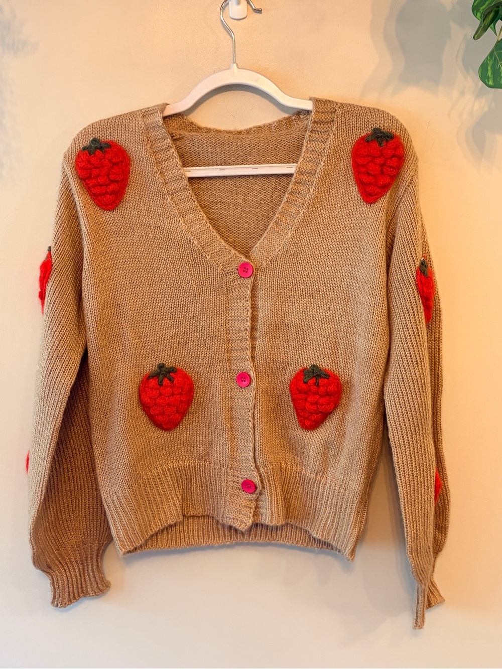 Whimsical Strawberry Appliqué Cottagecore Cardigan Sweater 🍓 - Picture 2 of 7